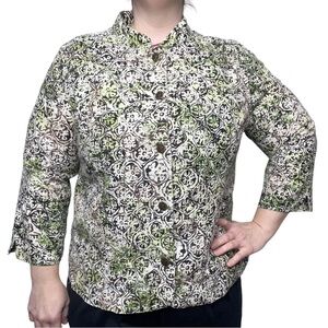 Christopher & Banks Linen Blend Trellis Print Lightweight Jacket